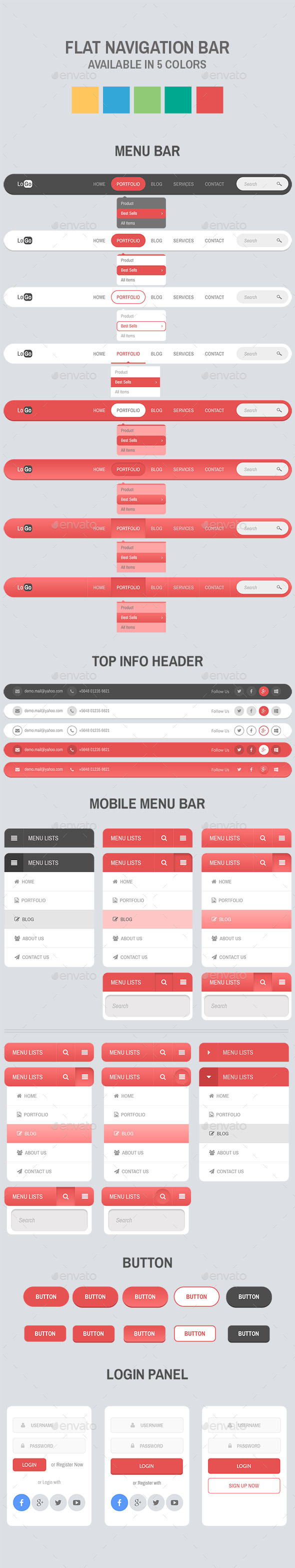 Flat Navigation Bar by Apex_theme GraphicRiver