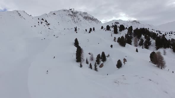 Aerial view of people skiing alt