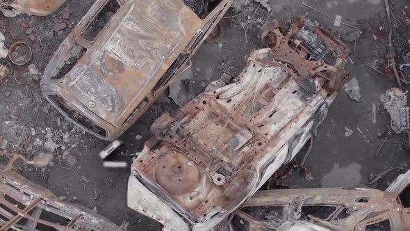 Vertical Video of the Consequences of the War in Ukraine  Destroyed Cars alt