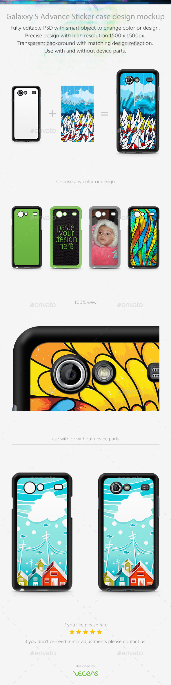 Galaxxy S Advance Sticker Case Design Mockup