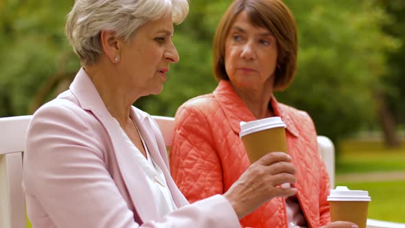 Senior Women or Friends Drinking Coffee at Park alt