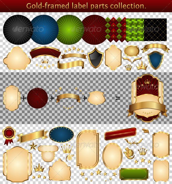 Gold-framed labels parts - Web Elements