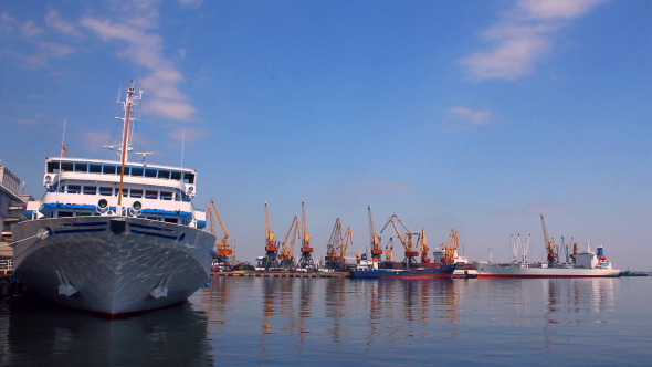 A White Passenger Ship Docked in the Port