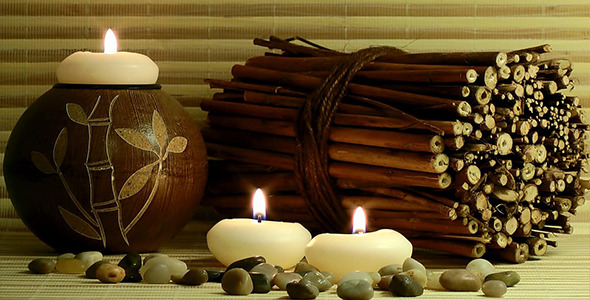 Candles Stones and Scented Wood Pieces