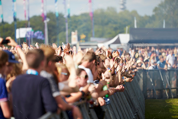 Crowds Enjoying Themselves At Outdoor Music Festival - Stock Photo - Images