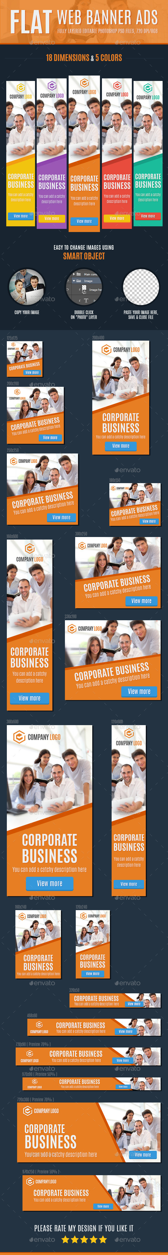 Flat Web Banner Ads - Banners & Ads Web Elements