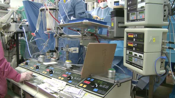 Heart Lung Bypass Machine With Surgical Team In Background