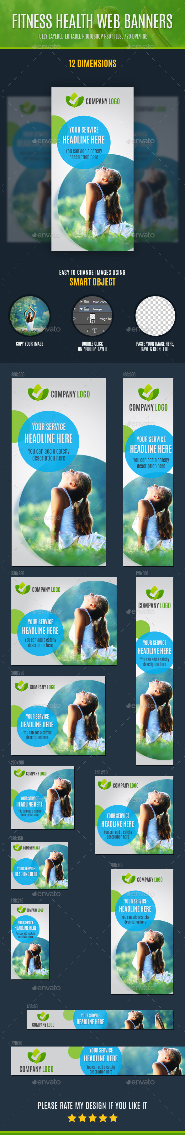 Fitness Health Web Banners - Banners & Ads Web Elements