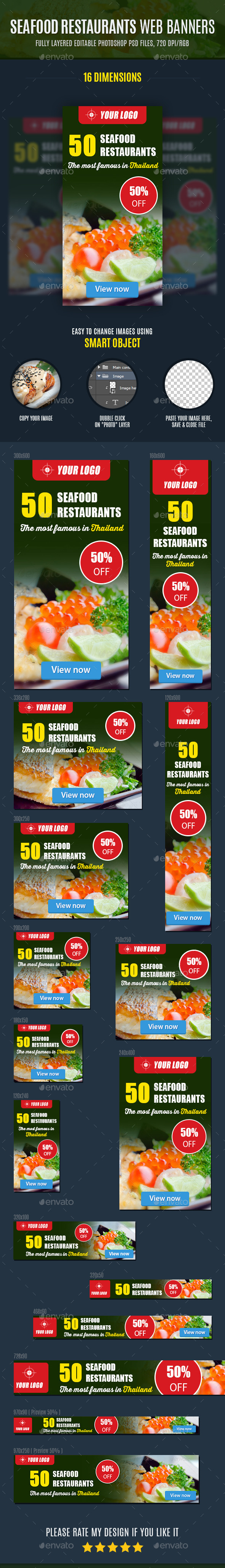 Seafood Restaurants Web Banners - Banners & Ads Web Elements