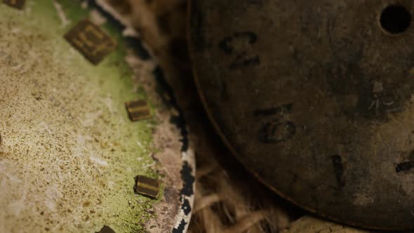 Rotating stock footage shot of antique and weathered watch faces  alt