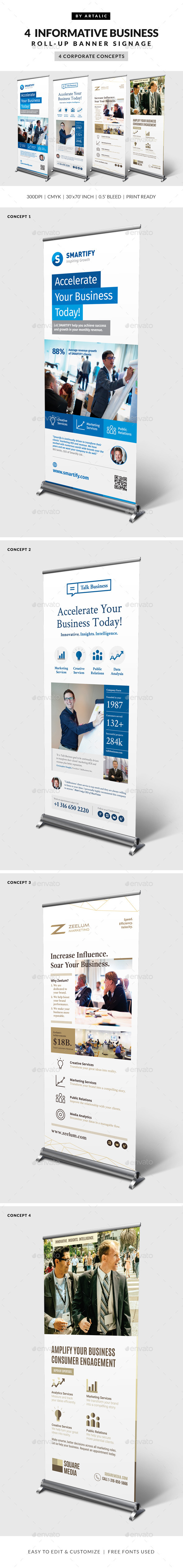 4 Corporate Business Roll-up Banners - Signage Print Templates
