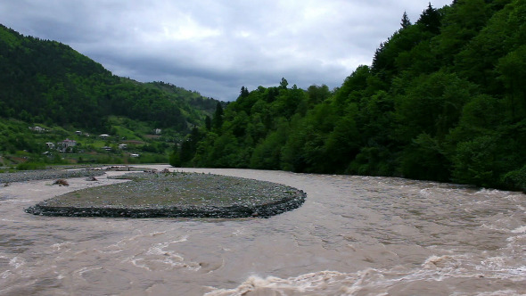 Fast River Stream in Summer Forest