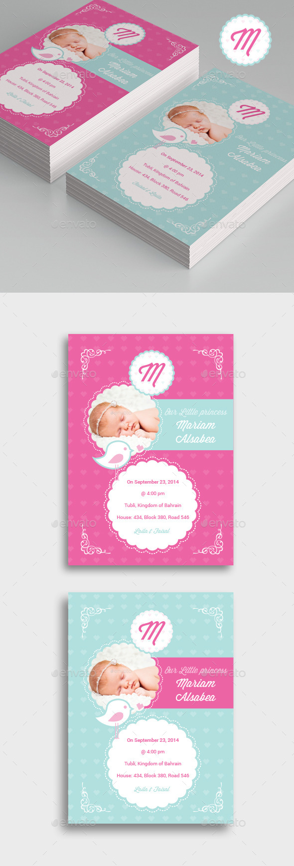 Bird Baby Girl Flyer - Family Cards & Invites