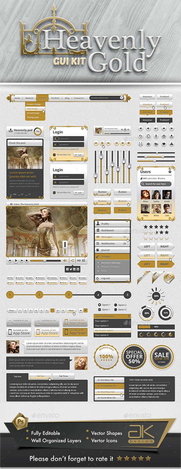 Gold UI Kit - User Interfaces Web Elements