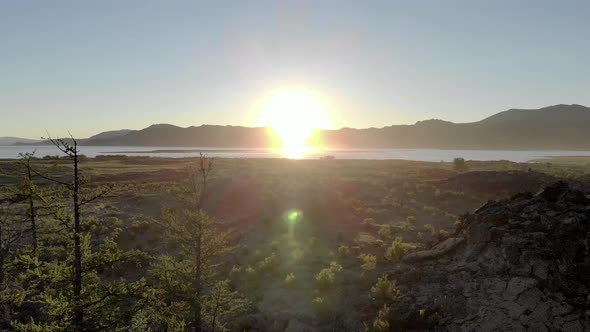 Relaxing Sunny Lake View Behind Tree Branches alt