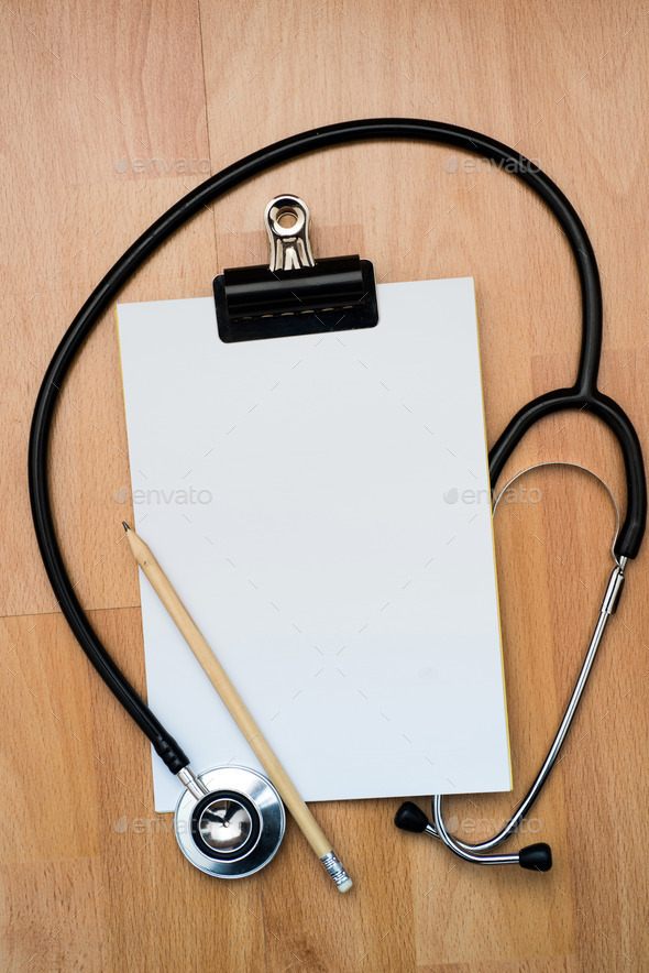 Clipboard with stethoscope - Stock Photo - Images