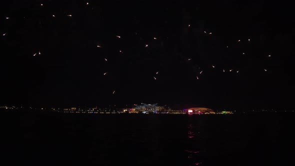 Fireworks in Yas Bay in Abu Dhabi Celebrating Public Holiday alt