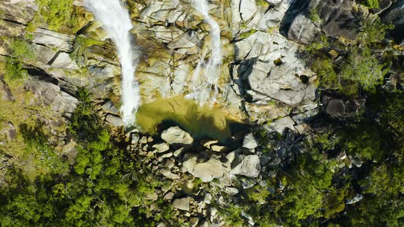 Aerial, A Waterfall In The Middle Of Rain Forest At Davies Creek In Queensland, North Australia