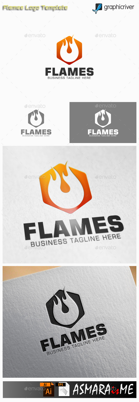 Flame - Fire Hexagon Logo