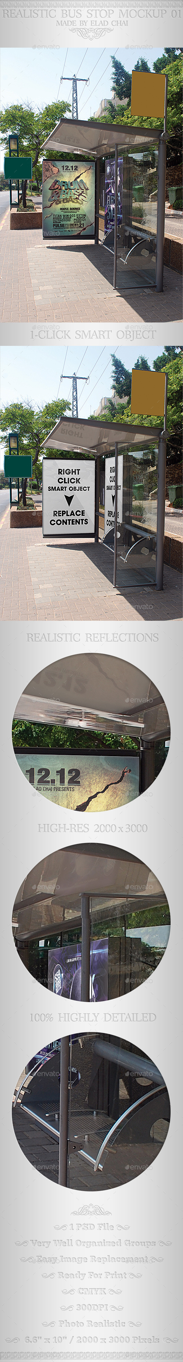 Realistic Bus Stop Flyer Poster Mockup 02 - Signage Print