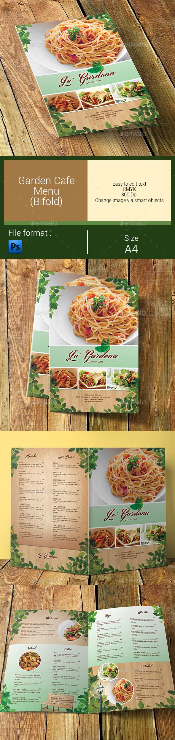 Garden Cafe Menu Bifold - Food Menus Print Templates
