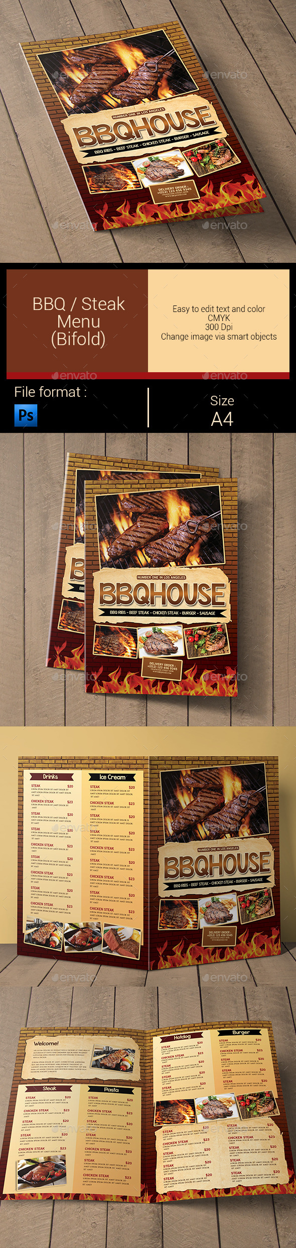 BBQ / Steak Menu Bifold - Food Menus Print Templates