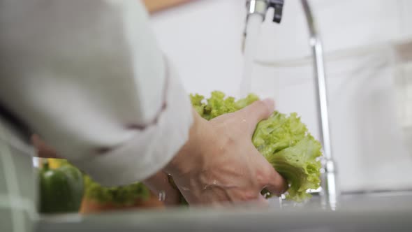 Close up of Woman Hand Washing a Fresh Vegetables