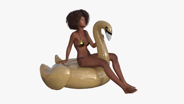 The Girl on an Inflatable Swimming  Flamingo