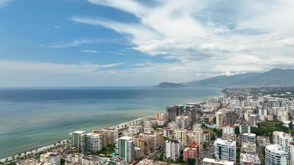 Colorful Panorama over the city Aerial View 4 K Alanya Turkey alt