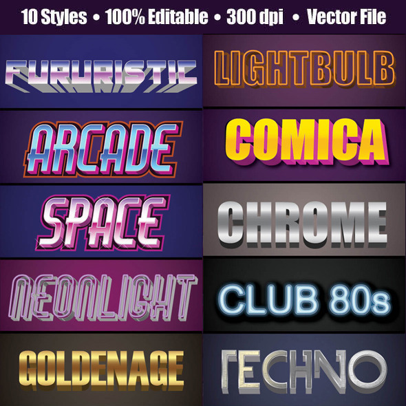 3D 80's Text GraphicStyle - Styles Illustrator