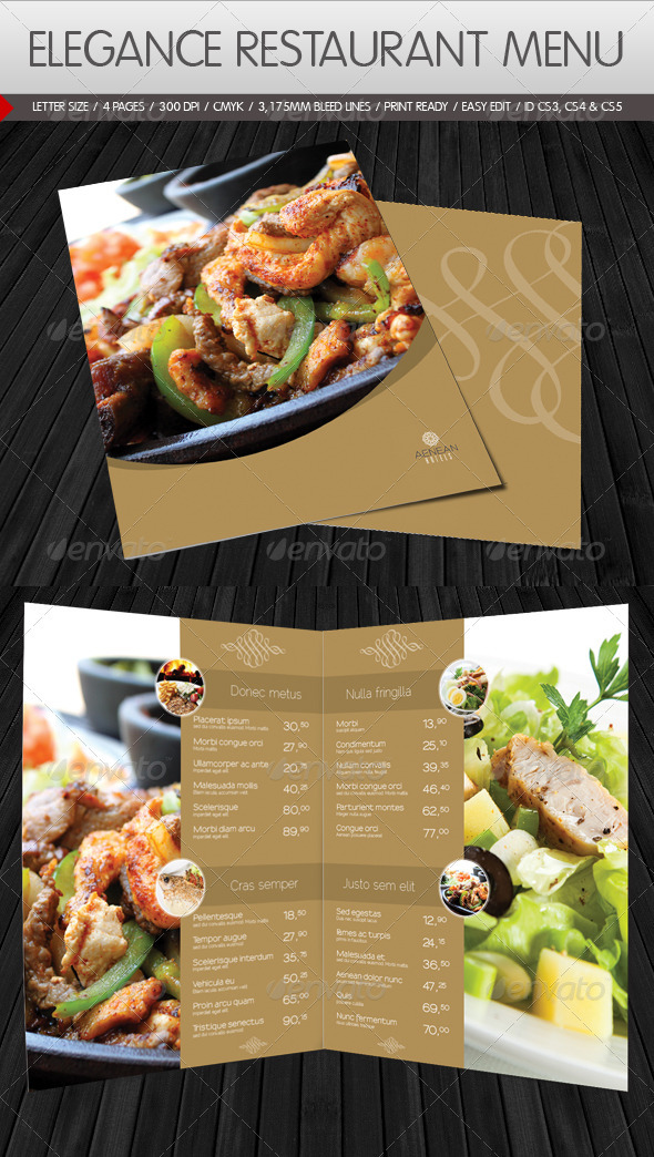 Elegance Restaurant Menu - Food Menus Print Templates