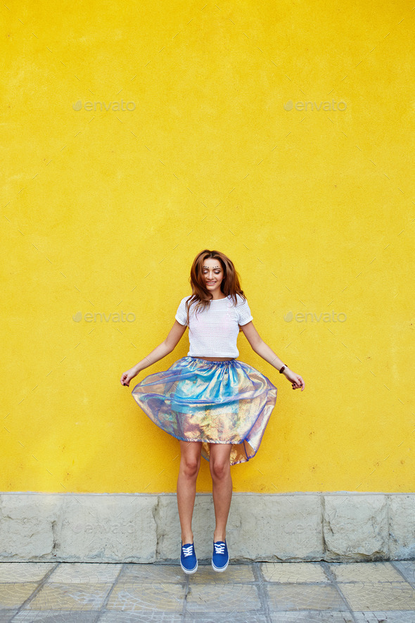 Attractive girl in an unusual skirt - Stock Photo - Images