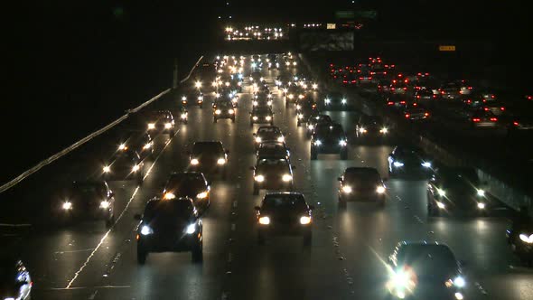 Traffic On The Busy Freeway At Night