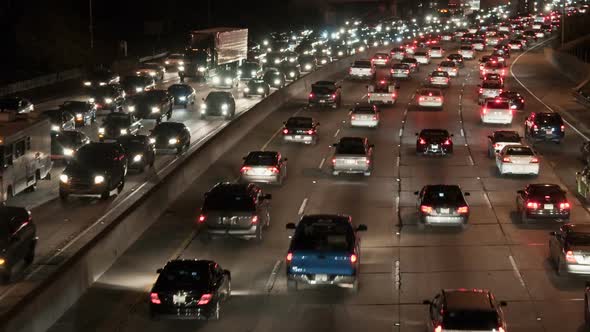 Traffic On The Busy Freeway At Night - 1