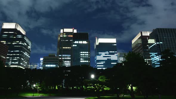 Downtown Tokyo Business District At Night With Clouds 2