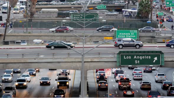 View Of Traffic On Busy Freeway In Downtown Los Angeles California 10