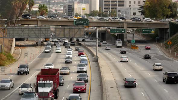 Traffic On Busy Freeway In Downtown Los Angeles California 30