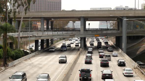 Traffic On Busy Freeway In Downtown Los Angeles California 34