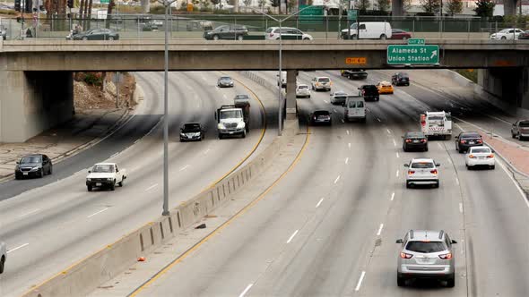 Traffic On Busy Freeway In Downtown Los Angeles California 4