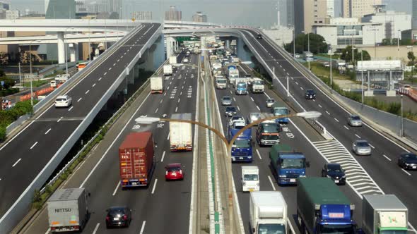 Heavy Truck Traffic On Japanese Highway -   Tokyo Japan 1