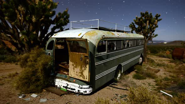 Abandon Bus At Night In The Desert