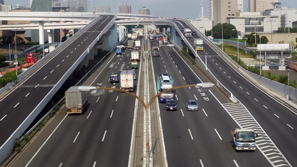 Heavy Truck Traffic On Japanese Highway -   Tokyo Japan 5