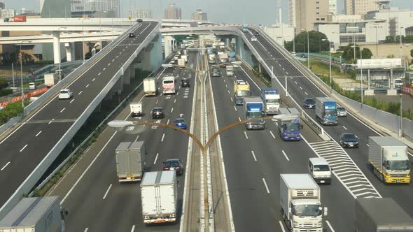 Heavy Truck Traffic On Japanese Highway -   Tokyo Japan 6