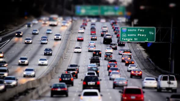 Busy Los Angeles Freeway Traffic Daytime - Tilt Shift