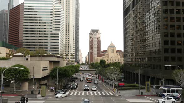 View Of Traffic / Pedestrians In Downtown Los Angeles California 1