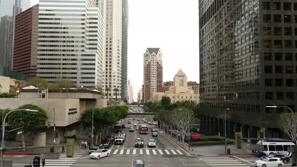View Of Traffic / Pedestrians In Downtown Los Angeles California 2
