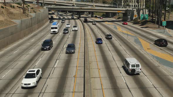 Overhead View Of Traffic On Busy 10 Freeway In Downtown Los Angeles California 8