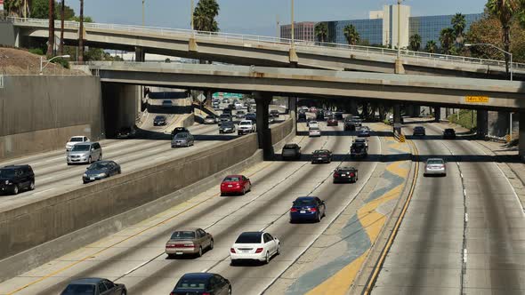 Overhead View Of Traffic On Busy 10 Freeway In Downtown Los Angeles California 9