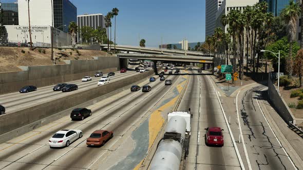Overhead View Of Traffic On Busy 10 Freeway In Los Angeles California