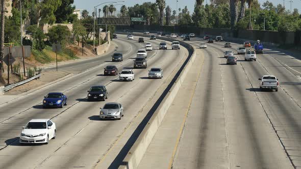 Overhead View Of Traffic On Busy 101 Freeway In Los Angeles California 1